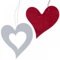 Decorative hearts to hang up wooden heart red/white 12cm 12pcs