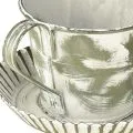 Decorative cup metal white washed antique Ø9cm H8cm 2pcs | Floristik24.ie
