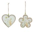 Floristik24 Decorative pendant wood flower heart motif flowers 12cm 6pcs