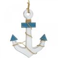 Floristik24 Deco anchor wood white, blue Wooden anchor for hanging 23cm
