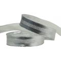 Floristik24 Decorative ribbon silver with stripes 25mm 20m