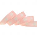 Floristik24 Decorative ribbon with mica star pink 25mm 20m