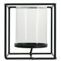 Decorative candle holder black metal lantern glass 12×12×13cm