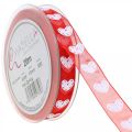 Floristik24 Decorative ribbon hearts, wedding decoration, ribbon Valentine&#39;s Day red, white 15mm 20m