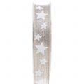 Floristik24 Deco ribbon nature with star 25mm 15m