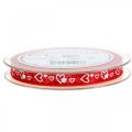 Floristik24 Deco ribbon red with hearts 10mm 20m