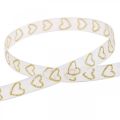 Floristik24 Deco ribbon white gift ribbon heart gold glitter 10mm 20m