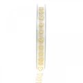 Floristik24 Deco ribbon white gift ribbon heart gold glitter 10mm 20m