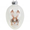 Floristik24 Deco hanger glass deco eggs rabbit with glasses glitter 5x8cm 6pcs