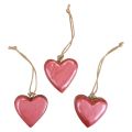 Floristik24 Decorative hanger wood wooden hearts decoration pink shiny 6cm 8pcs