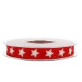 Floristik24 Decoration ribbon with star pattern red 15mm 20m