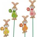 Floristik24 Decorative plug Easter bunny with flower Easter decoration wooden bunny on a stick 24 pieces