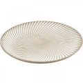 Floristik24 Decorative plate round white brown grooves table decoration Ø35cm H3cm