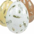 Floristik24 Easter eggs to hang with motif eggs and feathers white, brown, yellow assorted 3pcs