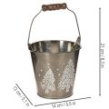 Decorative bucket with fir trees and wooden handle, 13cm | Floristik24.ie