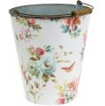 Floristik24 White bucket with flower pattern Ø20.5cm H22.5cm
