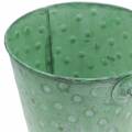 Floristik24 Decorative bucket planter with dots metal green washed Ø13cm H12.5cm