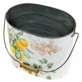 Floristik24 Metal pot green-yellow, summer decoration, bucket with handle, Mediterranean lemon motif L28/22.5/cm H23/18/15cm