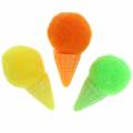 Floristik24 Ice cream in a waffle artificial green, yellow, orange assorted 3.5cm 18pcs