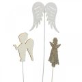 Floristik24 Advent plug angel, wings to stick, wooden angel, Christmas decoration nature, white, gold glitter 18pcs