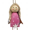 Floristik24 Angel made of wood to hang gray, pink 7.5cm 6pcs