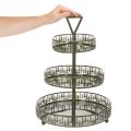 Metal tiered serving stand, green, three tiers, fir decor, round, 49cm | Floristik24.ie
