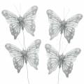 Floristik24 Feather butterfly white with mica 7.5cm 4pcs
