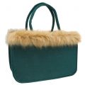 Floristik24 Felt bag with fur edge green 38cm x 24cm x 20cm