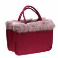 Floristik24 Felt bag with fur edge dark red 38cm x24cm x 20cm