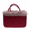 Floristik24 Felt bag with fur edge dark red 38cm x24cm x 20cm