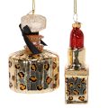 Christmas tree ornament: perfume bottle and lipstick with leopard print, 11cm, 2 pieces | Floristik24.ie