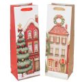Floristik24 Gift bag bottle Christmas house and Christmas tree 36cm 2pcs
