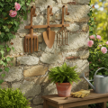 Hook rail for garden tools, garden decorations, rake, spade, and hoe; metal coat rack made of rusted metal, L33.5cm | Floristik24.ie