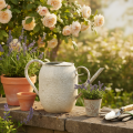 Vintage metal plant pot/watering can, antique garden decoration, 32x10.5x18cm | Floristik24.ie