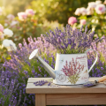 Decorative metal watering can, lavender, retro garden design, 30×11×14.5cm | Floristik24.ie
