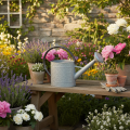 Vintage metal watering can, silver-grey, stylish garden decoration, flower vase, L53cm H29cm | Floristik24.ie