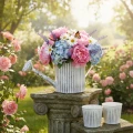 Vintage planter Ø17cm, decorative watering can, metal planter shabby chic | Floristik24.ie