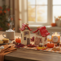 Ceramic House Decoration Set Small Houses with Red Roof 8cm 2pcs | Floristik24.ie