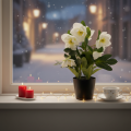 Artificial Christmas rose, potted plant, table decoration, 34cm | Floristik24.ie