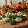Decorative pumpkins made of fabric velvety green Ø7cm H4.5cm 9 pcs | Floristik24.ie