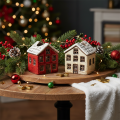 Ceramic candle holder, decorative house with snow for table decoration, 7cm, 2 pieces | Floristik24.ie