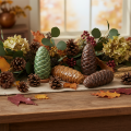 Ceramic pine cones, table decoration, autumn, 14cm, 3 pieces | Floristik24.ie