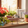 Decorative wooden boat model for windowsill 20cm | Floristik24.ie