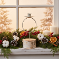 Candle holder with birch wood base and metal ring, 20cm | Floristik24.ie