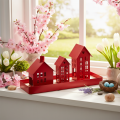 Metal Tealight Holder Houses Red with Tray 35cm 1 Set | Floristik24.ie