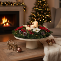 Decorative round beige plate with a 40 cm high base | Floristik24.ie