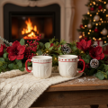 Coffee mug with red handle, knitted pattern and heart decoration, ceramic, 9cm, 2 pieces | Floristik24.ie