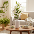 Artificial lilies, 6 white blossoms, realistic flowering branch, 66cm | Floristik24.ie