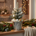 Metal planter with glitter fir trees, 13cm | Floristik24.ie