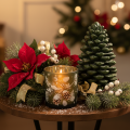 Glass tealight holder with winter fir branch, 8cm, 2 pieces | Floristik24.ie